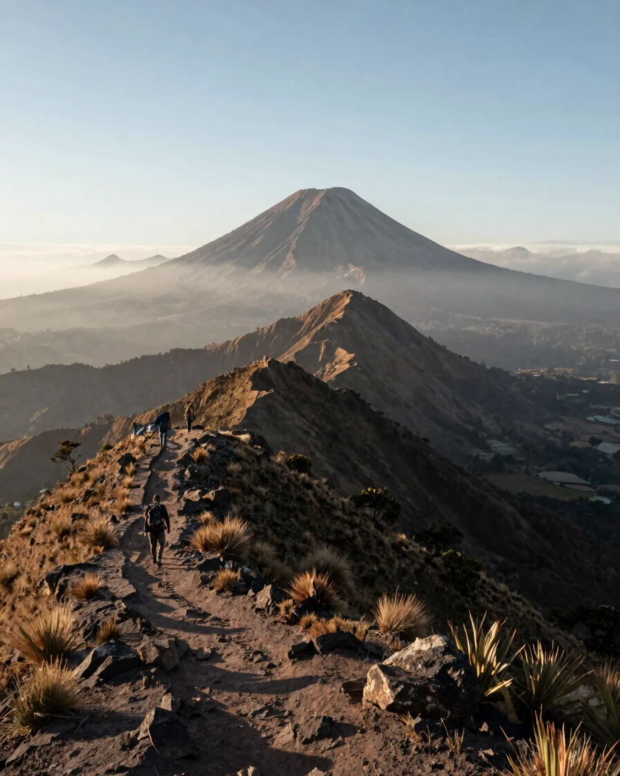 Panoramic wide shot of Guatemalan highlands at soft morning light