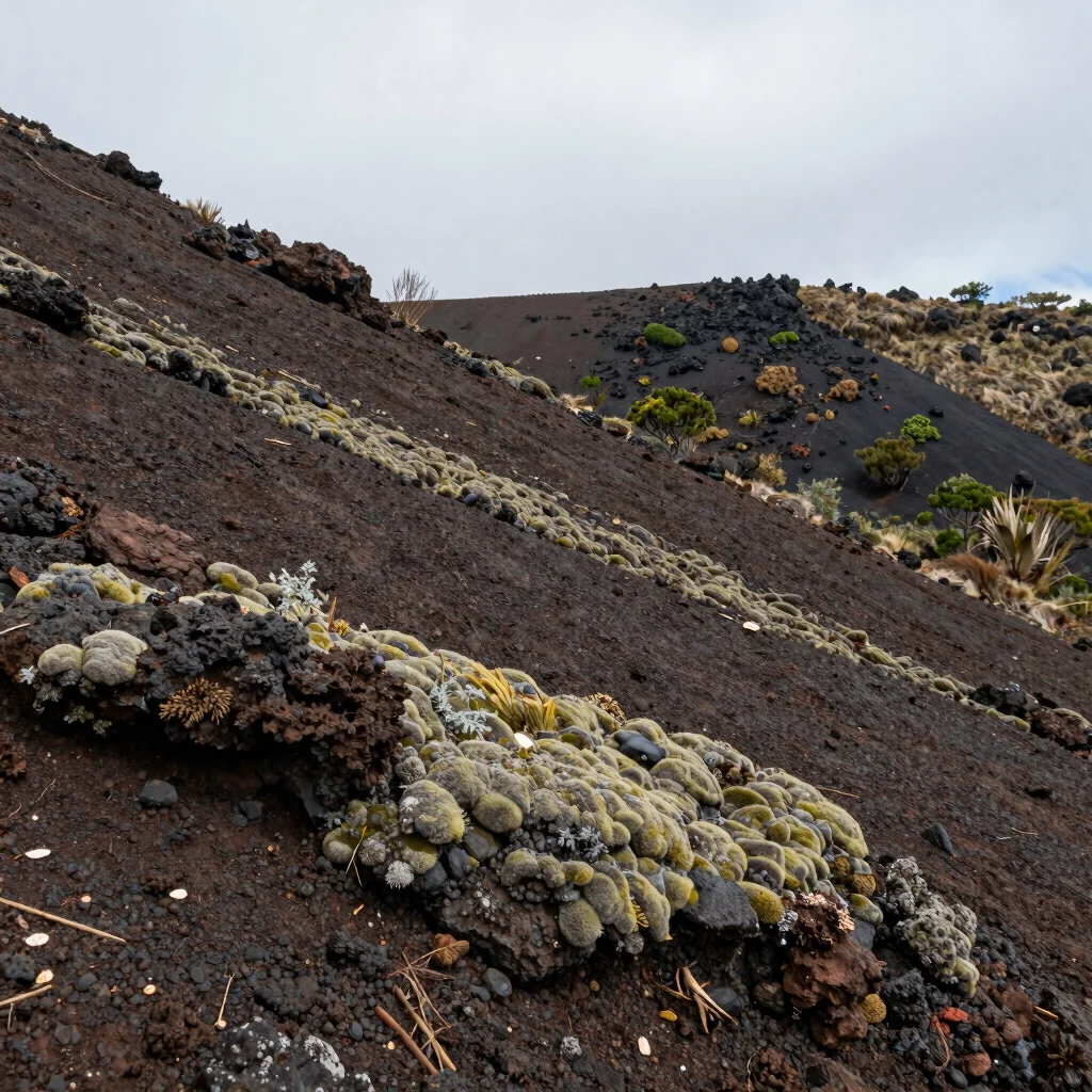 Close detail of volcanic rock and moss on a Guatemalan mountain s